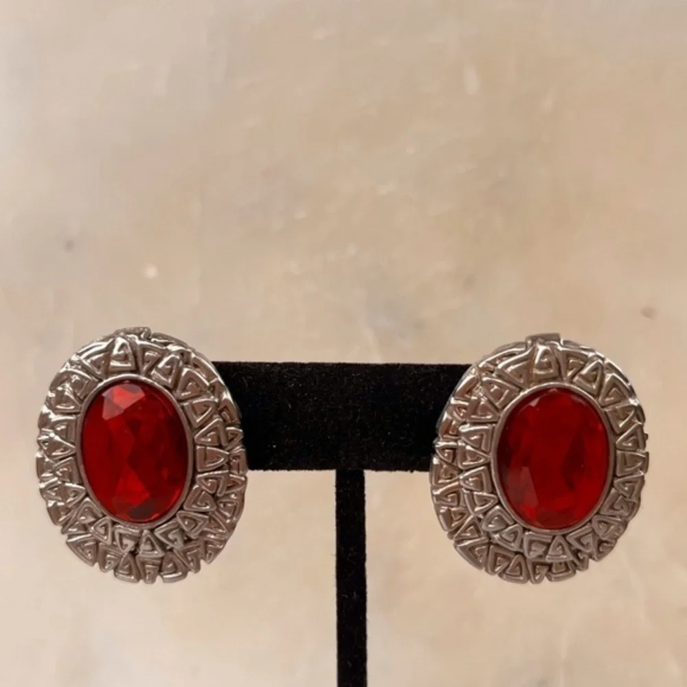 Vintage silver and red stone earrings